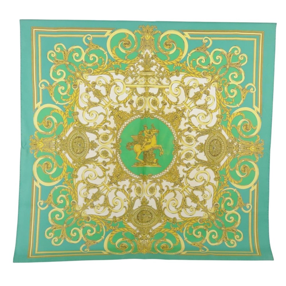 HERMES Carre 90 Scarf ""LES TUILERIES"" Silk Green Yellow Auth 99949 - Picture 2 of 16